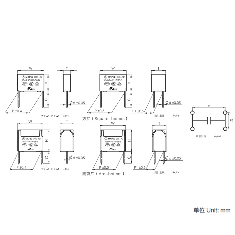 MKP-X2 series Metallized Polypropylene Film EMI Capacitor